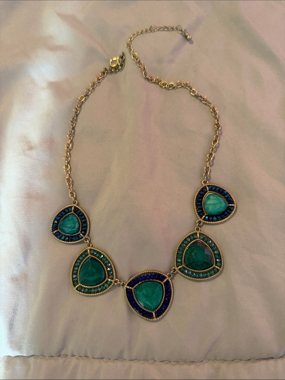 Gold-Trim Green Teardrop Statement Necklace